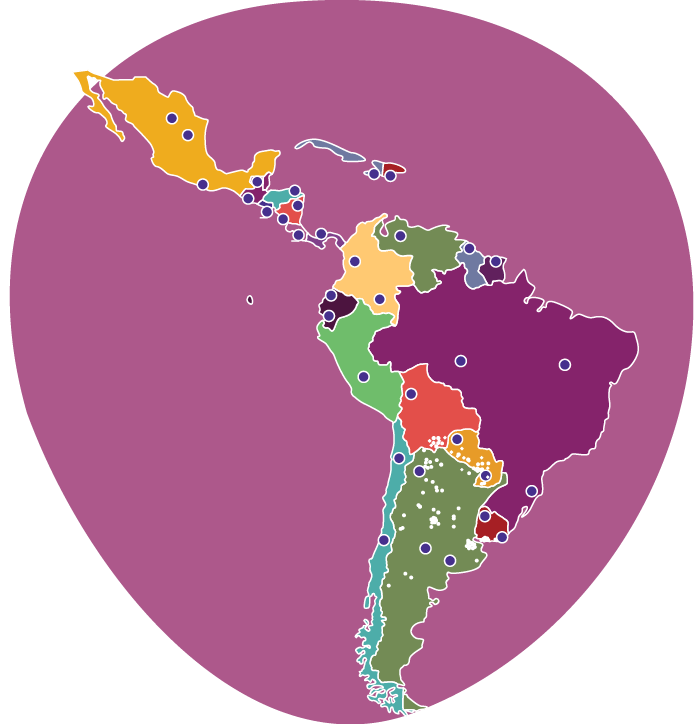 mapa de copartes del Fondo de Mujeres del Sur